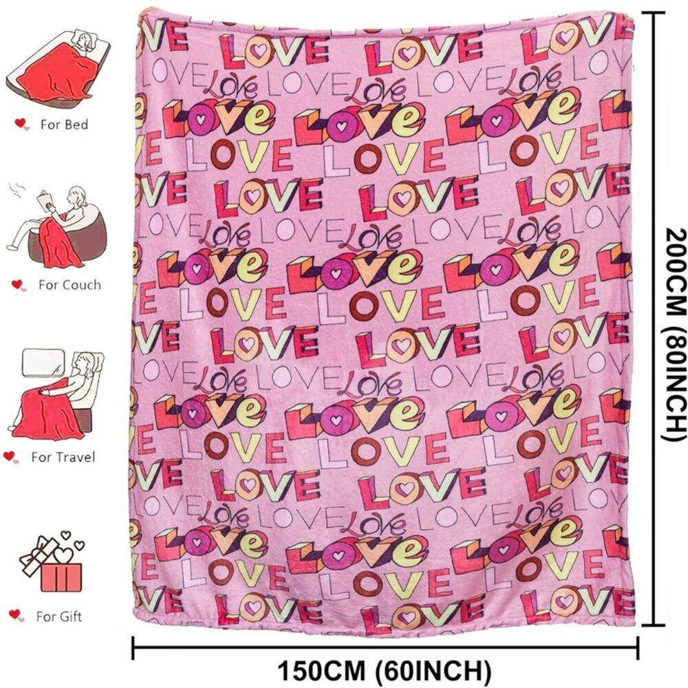 Love You Heart Soft Flannel Throw Blanket Pink Red Valentine Gift 60x80in - Picture 3 of 6